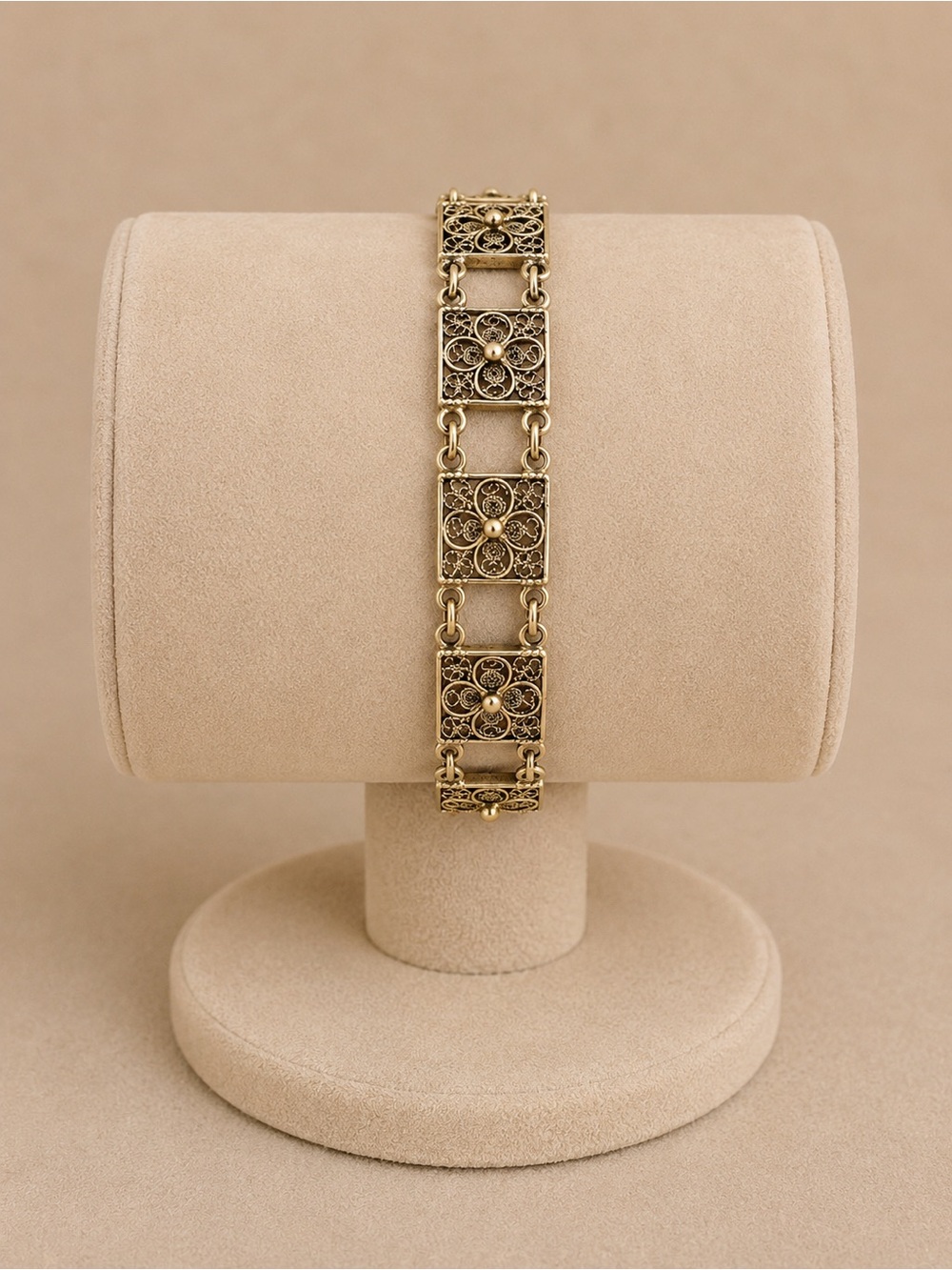 Antique Sterling Silver and 18K Gold Dipped Filagree Mesh Bracelet 7 1/“